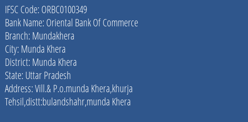 Oriental Bank Of Commerce Mundakhera Branch Munda Khera IFSC Code ORBC0100349