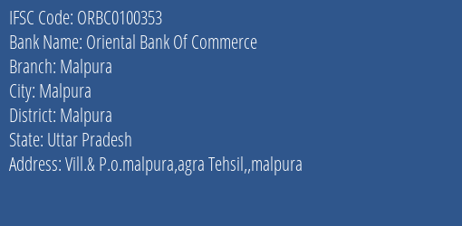 Oriental Bank Of Commerce Malpura Branch Malpura IFSC Code ORBC0100353