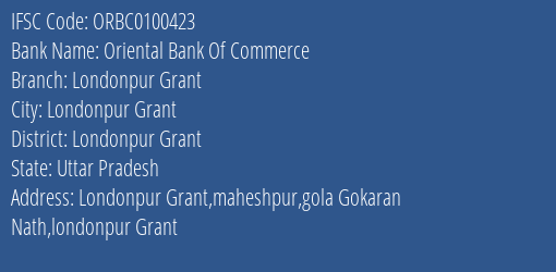 Oriental Bank Of Commerce Londonpur Grant Branch Londonpur Grant IFSC Code ORBC0100423