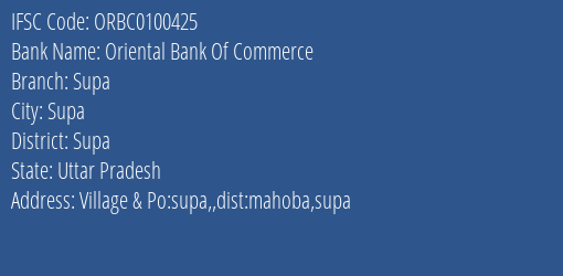 Oriental Bank Of Commerce Supa Branch Supa IFSC Code ORBC0100425