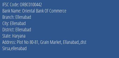 Oriental Bank Of Commerce Ellenabad Branch Ellenabad IFSC Code ORBC0100442