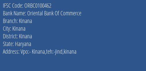 Oriental Bank Of Commerce Kinana Branch Kinana IFSC Code ORBC0100462