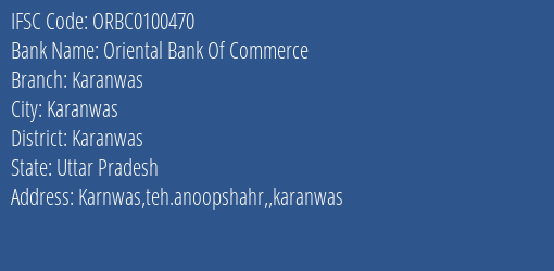 Oriental Bank Of Commerce Karanwas Branch Karanwas IFSC Code ORBC0100470