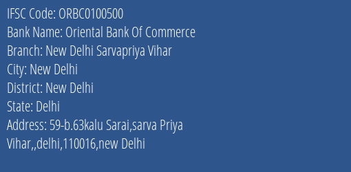 Oriental Bank Of Commerce New Delhi Sarvapriya Vihar Branch New Delhi IFSC Code ORBC0100500
