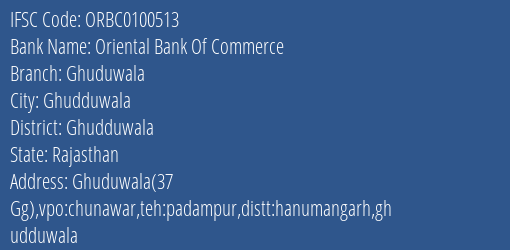 Oriental Bank Of Commerce Ghuduwala Branch Ghudduwala IFSC Code ORBC0100513