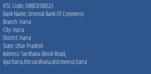 Oriental Bank Of Commerce Harra Branch Harra IFSC Code ORBC0100523