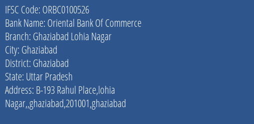 Oriental Bank Of Commerce Ghaziabad Lohia Nagar Branch Ghaziabad IFSC Code ORBC0100526
