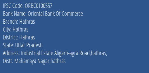 Oriental Bank Of Commerce Hathras Branch Hathras IFSC Code ORBC0100557