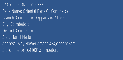 Oriental Bank Of Commerce Coimbatore Oppankara Street Branch Coimbatore IFSC Code ORBC0100563