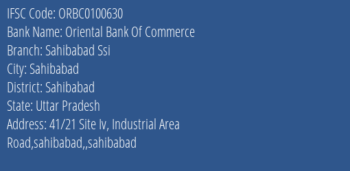 Oriental Bank Of Commerce Sahibabad Ssi Branch Sahibabad IFSC Code ORBC0100630