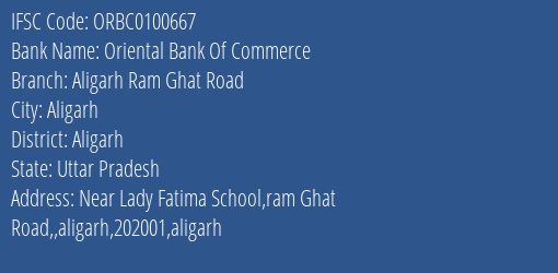 Oriental Bank Of Commerce Aligarh Ram Ghat Road Branch Aligarh IFSC Code ORBC0100667