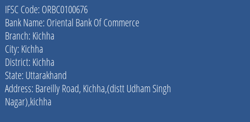 Oriental Bank Of Commerce Kichha Branch Kichha IFSC Code ORBC0100676
