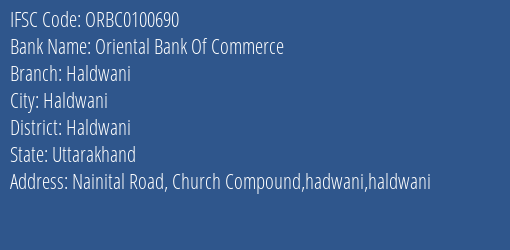 Oriental Bank Of Commerce Haldwani Branch Haldwani IFSC Code ORBC0100690