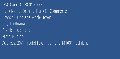Oriental Bank Of Commerce Ludhiana Model Town Branch Ludhiana IFSC Code ORBC0100777