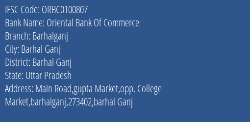 Oriental Bank Of Commerce Barhalganj Branch Barhal Ganj IFSC Code ORBC0100807