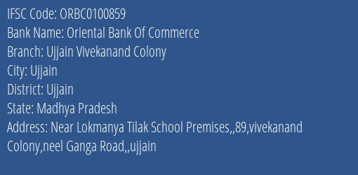 Oriental Bank Of Commerce Ujjain Vivekanand Colony Branch Ujjain IFSC Code ORBC0100859