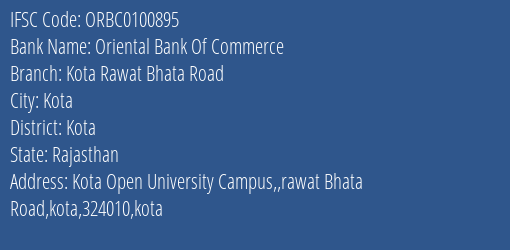 Oriental Bank Of Commerce Kota Rawat Bhata Road Branch Kota IFSC Code ORBC0100895