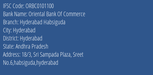 Oriental Bank Of Commerce Hyderabad Habsiguda Branch Hyderabad IFSC Code ORBC0101100