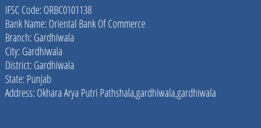 Oriental Bank Of Commerce Gardhiwala Branch Gardhiwala IFSC Code ORBC0101138