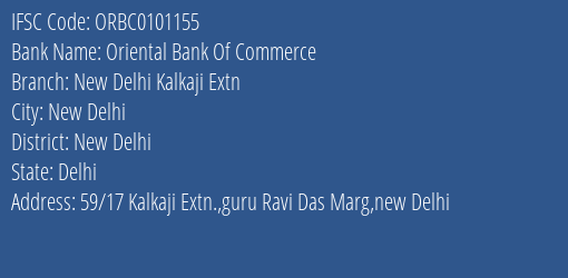 Oriental Bank Of Commerce New Delhi Kalkaji Extn Branch New Delhi IFSC Code ORBC0101155