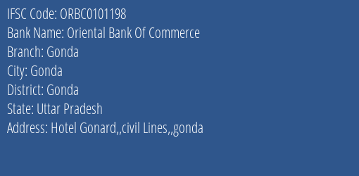Oriental Bank Of Commerce Gonda Branch Gonda IFSC Code ORBC0101198