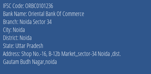 Oriental Bank Of Commerce Noida Sector 34 Branch Noida IFSC Code ORBC0101236