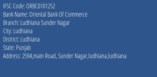 Oriental Bank Of Commerce Ludhiana Sunder Nagar Branch Ludhiana IFSC Code ORBC0101252