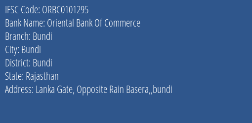 Oriental Bank Of Commerce Bundi Branch Bundi IFSC Code ORBC0101295