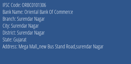 Oriental Bank Of Commerce Surendar Nagar Branch Surendar Nagar IFSC Code ORBC0101306