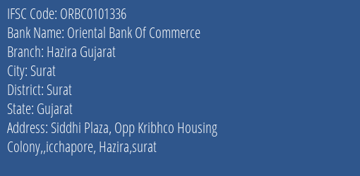 Oriental Bank Of Commerce Hazira Gujarat Branch Surat IFSC Code ORBC0101336