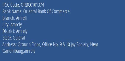 Oriental Bank Of Commerce Amreli Branch Amrely IFSC Code ORBC0101374