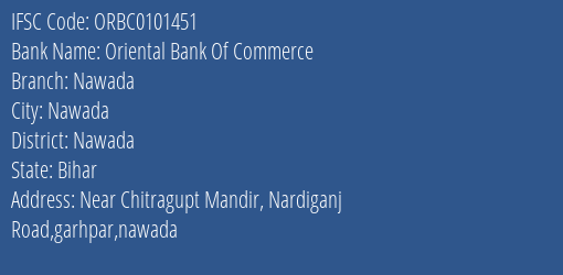 Oriental Bank Of Commerce Nawada Branch Nawada IFSC Code ORBC0101451