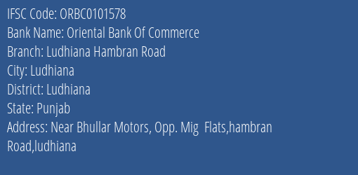 Oriental Bank Of Commerce Ludhiana Hambran Road Branch Ludhiana IFSC Code ORBC0101578