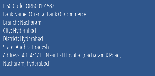 Oriental Bank Of Commerce Nacharam Branch Hyderabad IFSC Code ORBC0101582