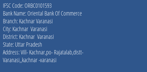 Oriental Bank Of Commerce Kachnar Varanasi Branch Kachnar Varanasi IFSC Code ORBC0101593