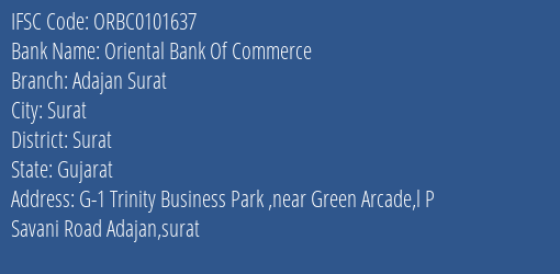 Oriental Bank Of Commerce Adajan Surat Branch Surat IFSC Code ORBC0101637