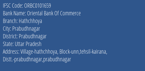 Oriental Bank Of Commerce Hathchhoya Branch Prabudhnagar IFSC Code ORBC0101659