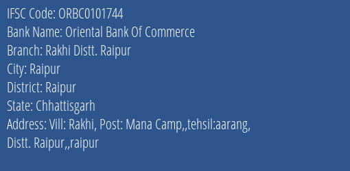 Oriental Bank Of Commerce Rakhi Distt. Raipur Branch Raipur IFSC Code ORBC0101744