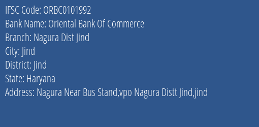 Oriental Bank Of Commerce Nagura Dist Jind Branch Jind IFSC Code ORBC0101992