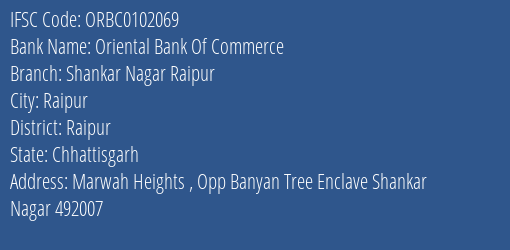 Oriental Bank Of Commerce Shankar Nagar Raipur Branch Raipur IFSC Code ORBC0102069