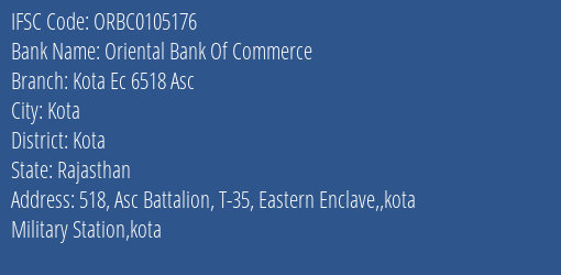 Oriental Bank Of Commerce Kota Ec 6518 Asc Branch Kota IFSC Code ORBC0105176