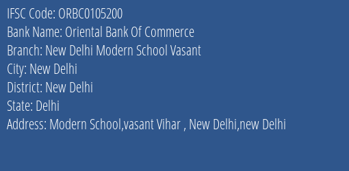 Oriental Bank Of Commerce New Delhi Modern School Vasant Branch New Delhi IFSC Code ORBC0105200