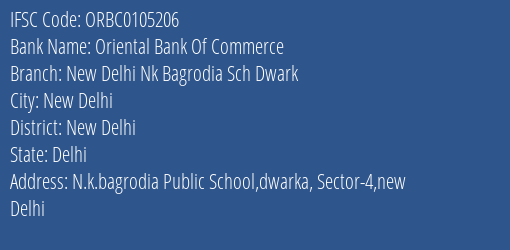 Oriental Bank Of Commerce New Delhi Nk Bagrodia Sch Dwark Branch New Delhi IFSC Code ORBC0105206