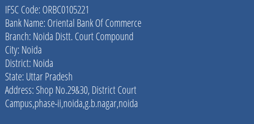 Oriental Bank Of Commerce Noida Distt. Court Compound Branch Noida IFSC Code ORBC0105221