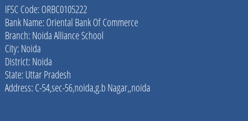 Oriental Bank Of Commerce Noida Alliance School Branch Noida IFSC Code ORBC0105222