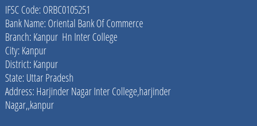 Oriental Bank Of Commerce Kanpur Hn Inter College Branch Kanpur IFSC Code ORBC0105251