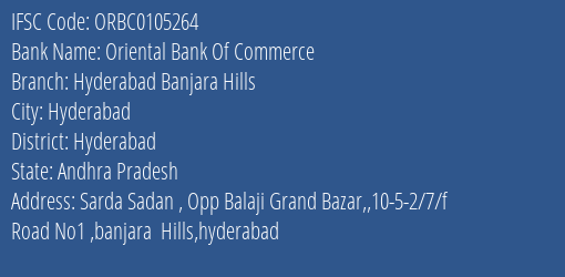 Oriental Bank Of Commerce Hyderabad Banjara Hills Branch Hyderabad IFSC Code ORBC0105264