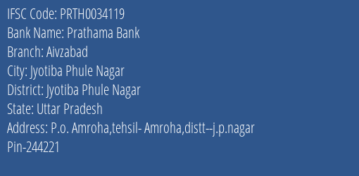 Prathama Bank Aivzabad Branch, Branch Code 034119 & IFSC Code Prth0034119