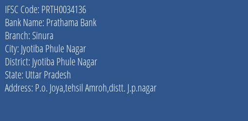 Prathama Bank Sinura Branch, Branch Code 034136 & IFSC Code Prth0034136