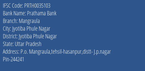 Prathama Bank Mangraula Branch, Branch Code 035103 & IFSC Code Prth0035103
